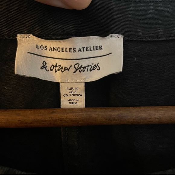 & Other Stories Puff-Sleeve Button Detail Denim Mini Dress in Washed Black sz 8 - Picture 4 of 10